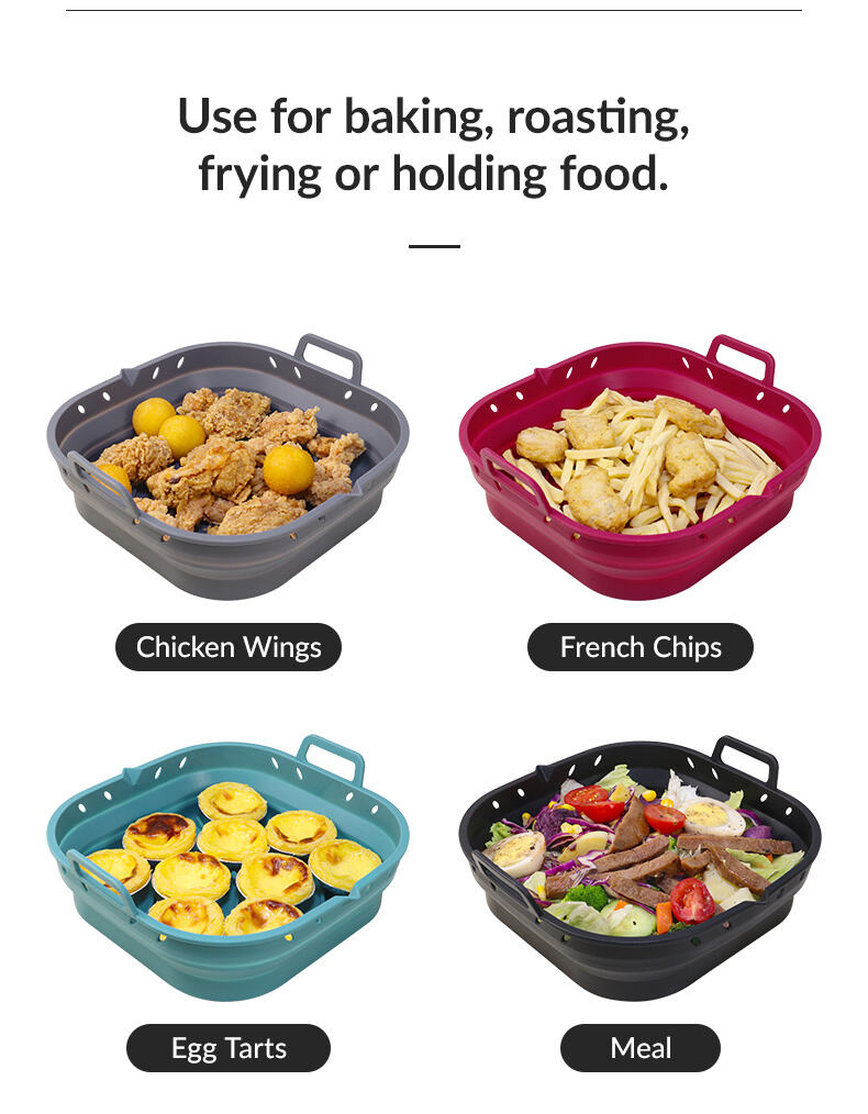 Square Foldable Silicone Air Fryer Liners with Divider details