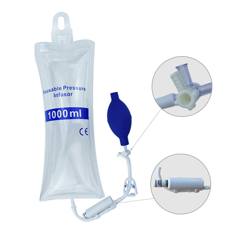 Túi truyền áp lực, Vòng bít chất lỏng 500ml / 1000ml / 3000ml có bơm và màn hình, Túi truyền áp lực để truyền nhanh máu và chất lỏng, Túi quản lý truyền dịch IV, Không rò rỉ