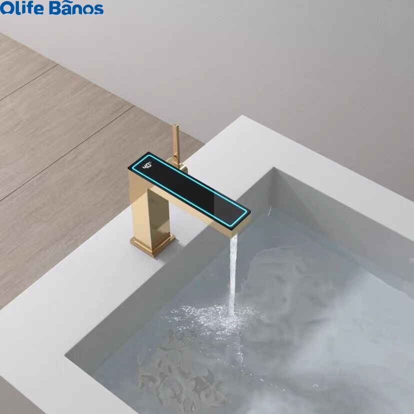 Olife Banos New Design Modern Washbasin Faucet Black Mixer Smart Digital Basin Water Tap Bathroom LED Faucet factory