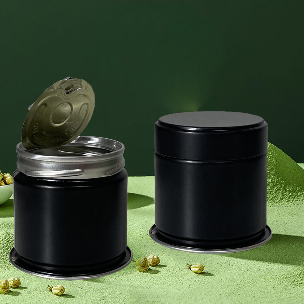 Wholesale black round welding  matcha tin tea white silver aluminum jar 30g easy open ring pull matcha tin can manufacture