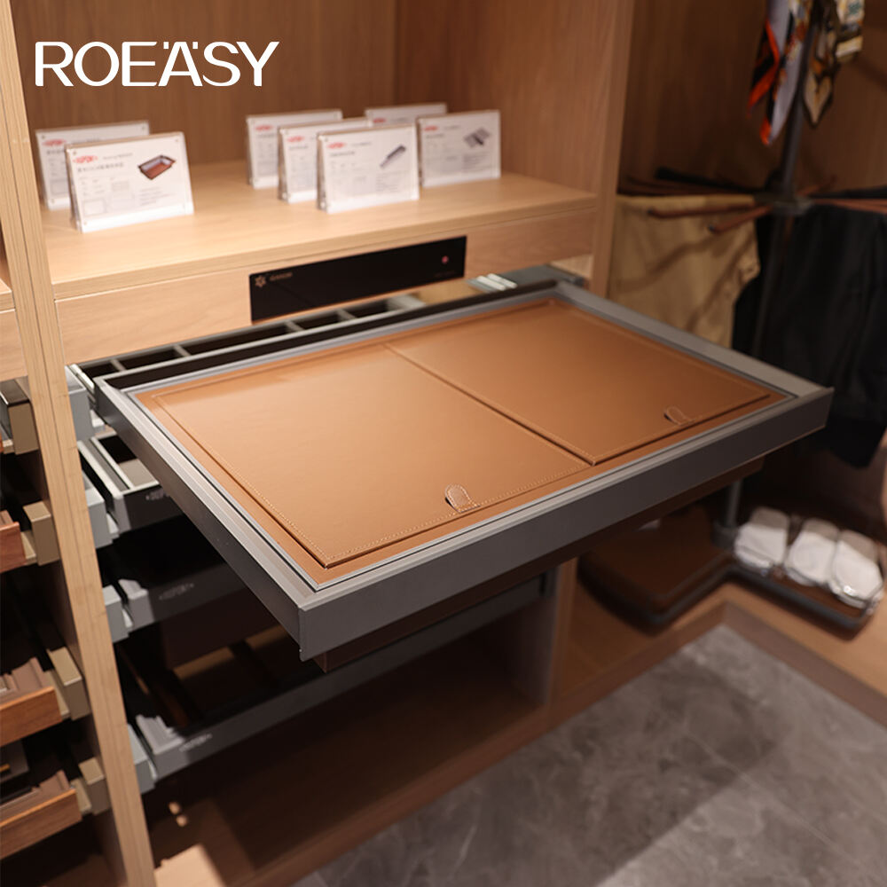 ROEASY R8010D Wardrobe  Accessories Storage Baskets Wholesale Bedroom Tie Box Storage Soft Closing Pull Out Jewelry Box