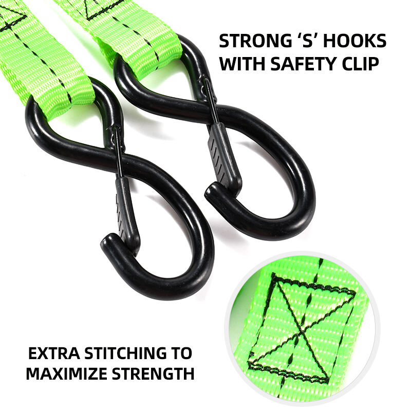 2pk 1'' 800Kg Anti-rust Ratchet Tie Down Strap with Rubber Protected S-Hook manufacture