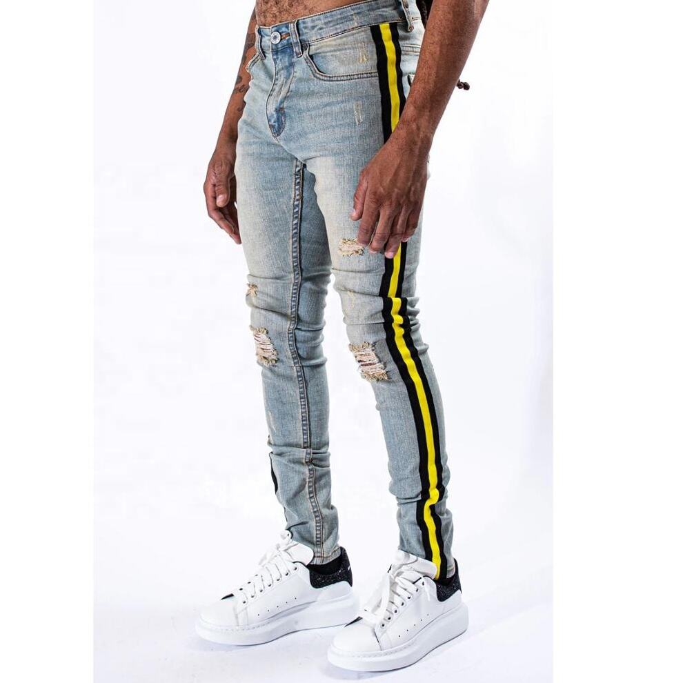 DiZNEW man pantalones jeans custom striped slim fit mens denim jeans