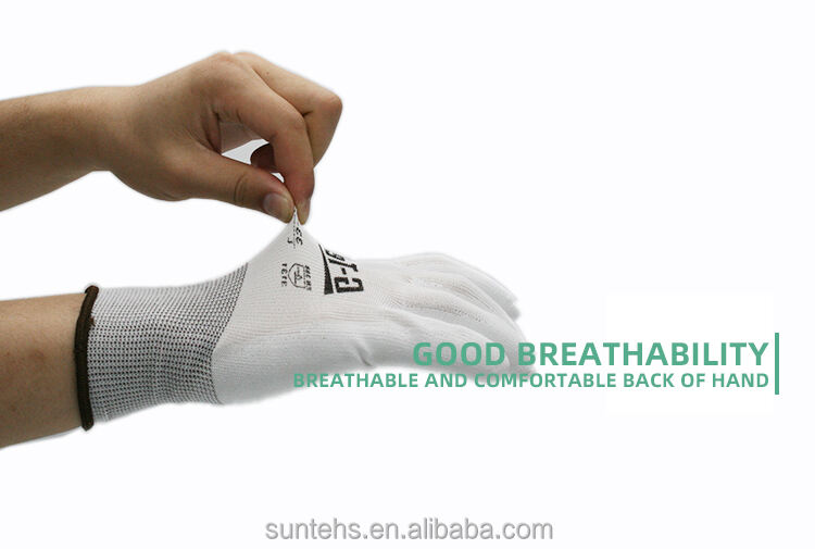 PU material durable for use 33-105 High quality white continuous woven protective gloves details