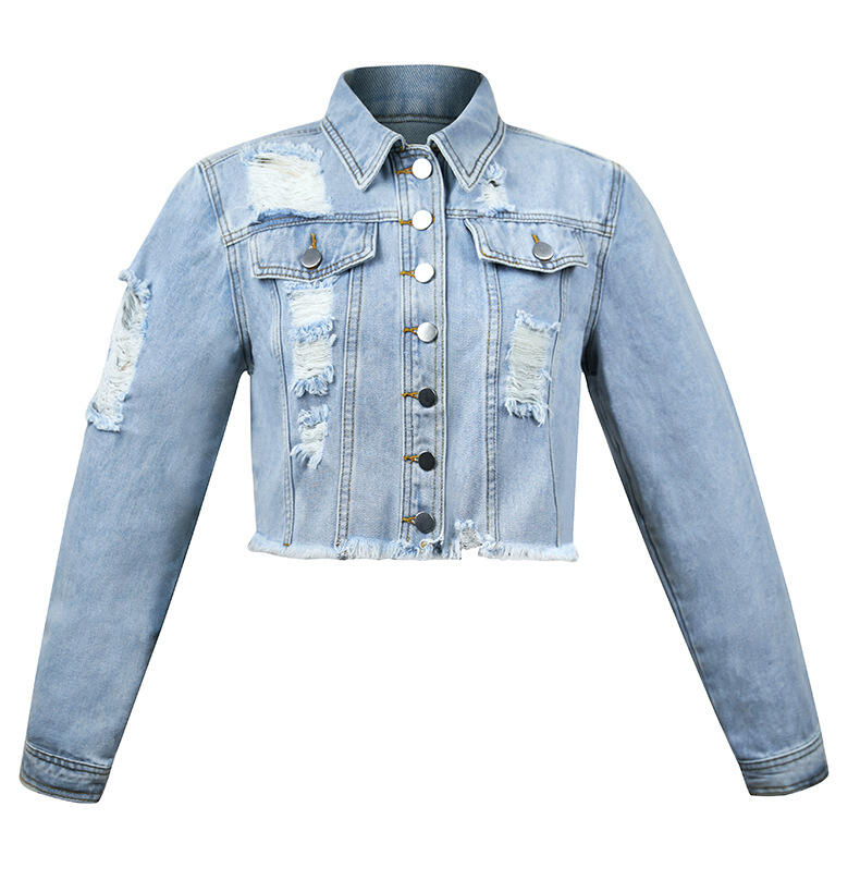 Wholesale Fashion Casual Ripped Distressed Vintage Washed Denim Jackets Crop Tops For Women Stylish details