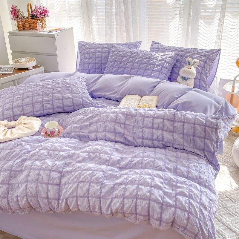 Wholesale Stripes Seersucker Bedding Set with Comforter Flat Sheet Fitted Sheet Bed Skirt Pillow Shams Pillowcases manufacture