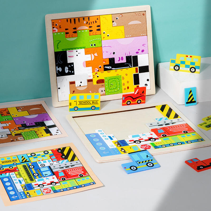 Kartun Hewan 3D Blok Kayu Puzzle Anak Kayu T-etris Mainan Pendidikan Puzzle Kayu Untuk Balita pabrik