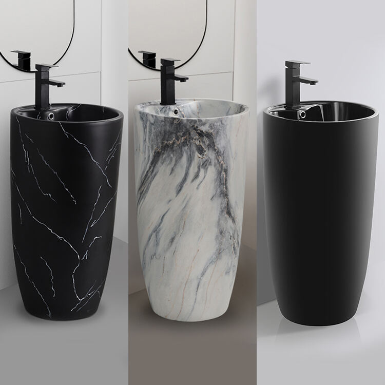 Factory artistic ceramic bathroom marble unique pedestal sinks free standing wash basin factory