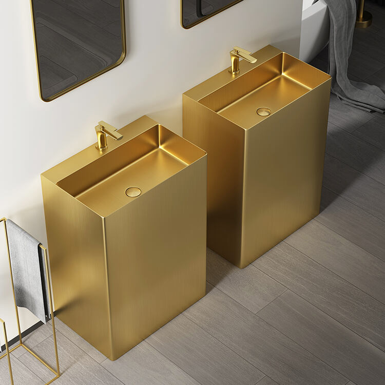 High-end Luxury Bathroom Furniture Handmade Golden Bathroom Sinks Floor mount Pedestal Basin factory