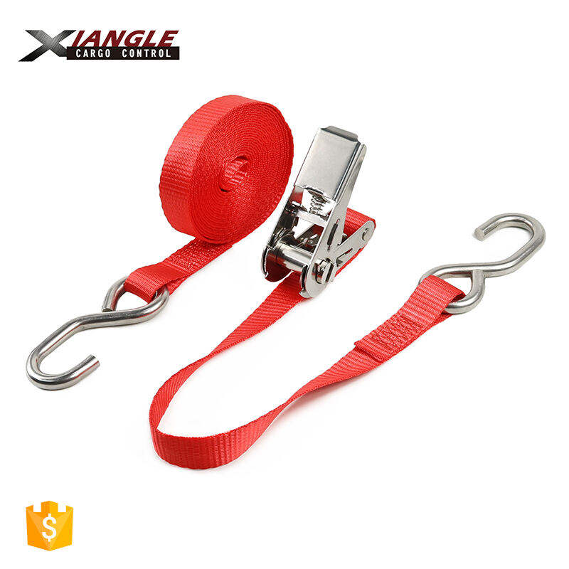 1 inch heavy duty 2.5cm motorcycle S hook tie down 304 stainless steel cargo lashing ratchet straps for car transportation factory