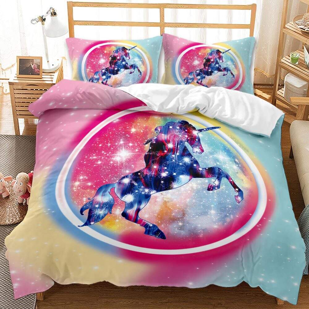 Pink Unicorn Bed Covers 3D Printed Quilt Cover fluffy bedding set cartoon For Girls factory