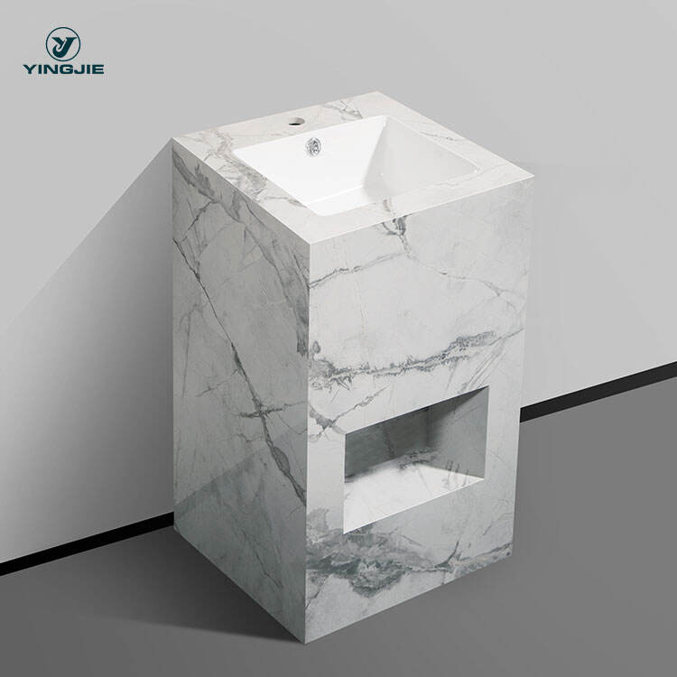 european style square sintered stone marble pedestal basin details