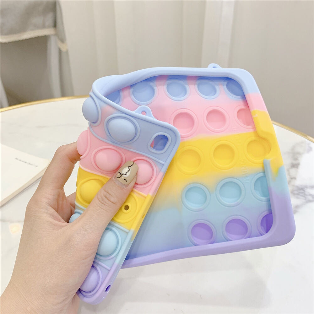 Laudtec 2021 Hot Selling Rainbow Colorful Push Bubble Silicone Protective Tablet Case With Holder For iPad manufacture