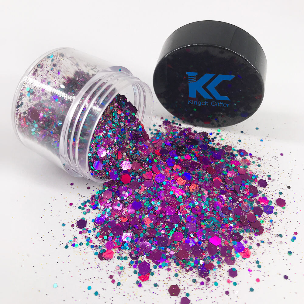 Solvent Resistant Violet Holographic Chunky Glitter Large 10G Jar for Festival Face Eye Body Leather Crafts details