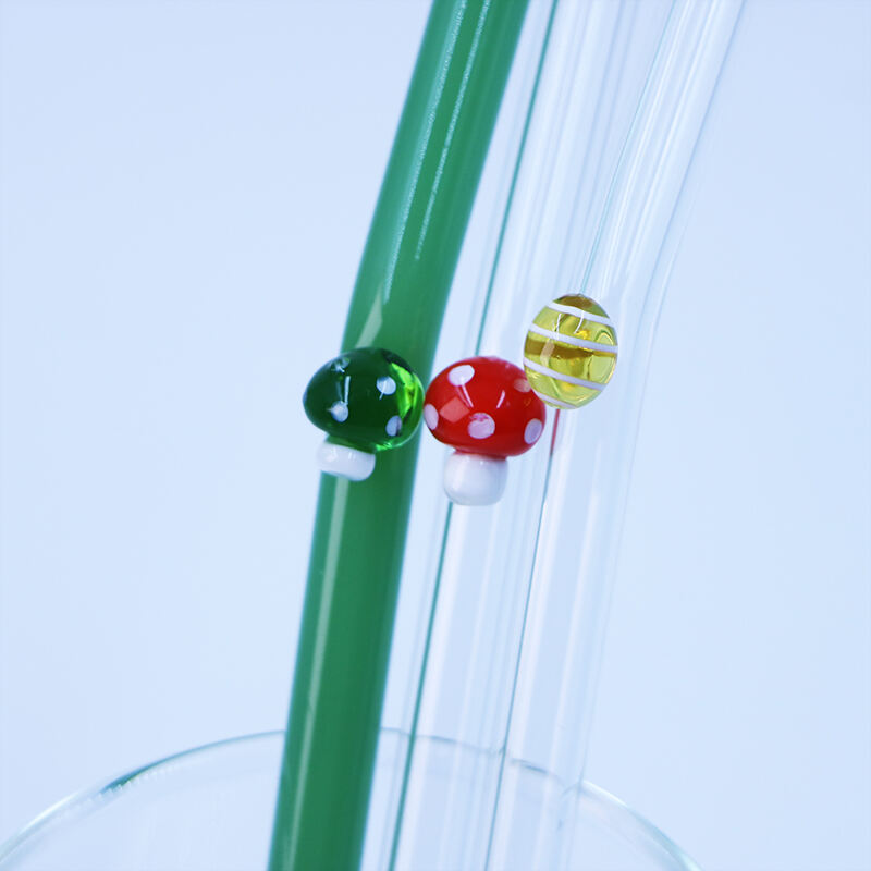 20cm 8mm Eco Friendly Reusable Borosilicate Clear Bent Glass Drinking Straw With Mushroom manufacture