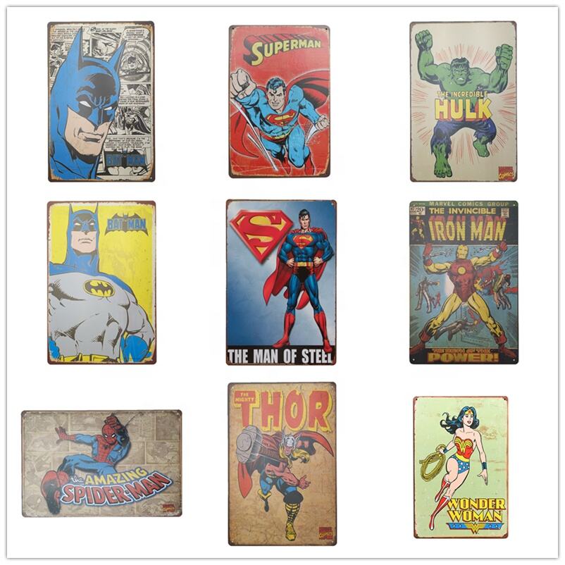 Fabricant professionnel personnaliser les signes en métal rétro vintage marvel super héros fournisseur de signes en étain