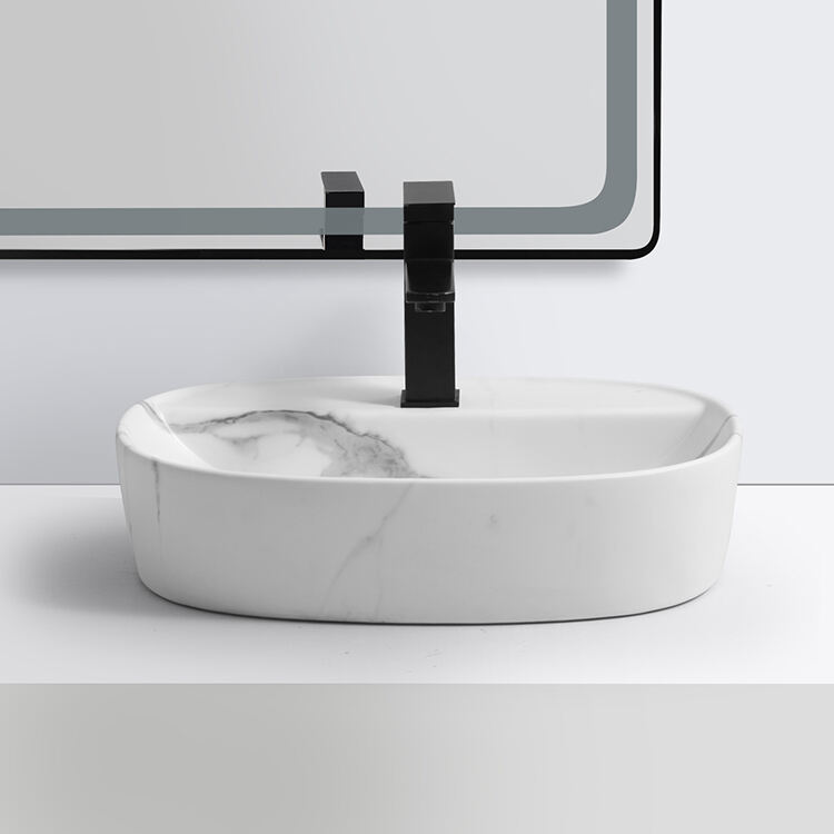 Chaozhou Sanitary Ware Modern Customized Marble Ceramic Bathroom Counter Top Wash Basin manufacture