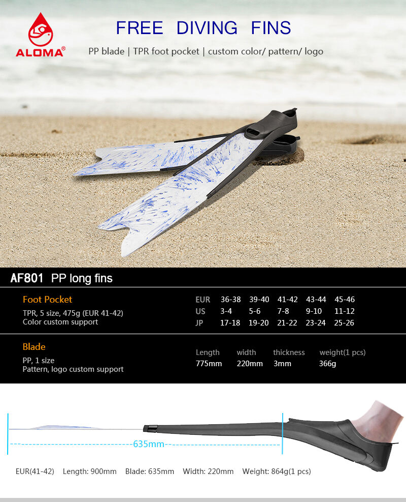 Custom Foot Pocket Diving spearfishing fins Fins freediving flipper equipment long blade freediving fins supplier