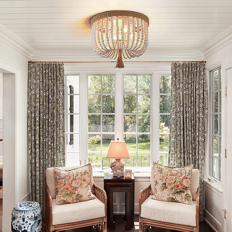 Bohemian Style Vintage Rustic Hotel Room Design Boho E12 Wood Base Beads Recessed Ceiling Light details
