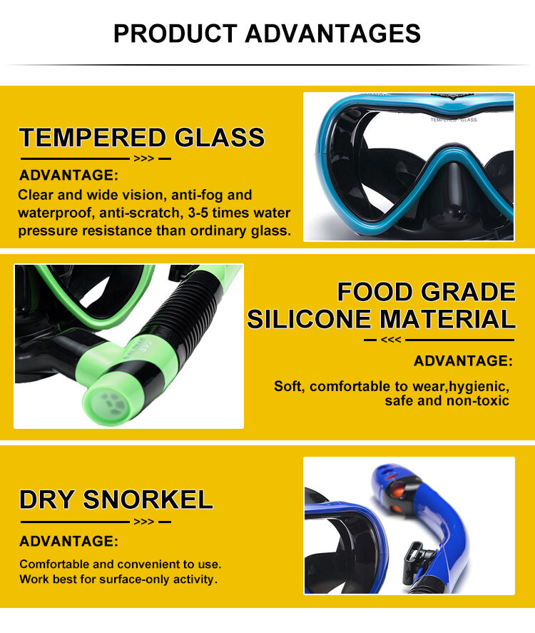 ALOMA Hot selling snorkel mask set diving mask and dry snorkel flipper swim fins with gear bag for snorkel equipment details