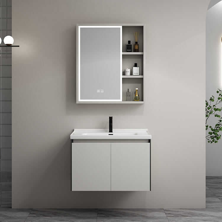 wall mount vanity plywood bathroom side cabinet with slab basin sink manufacture