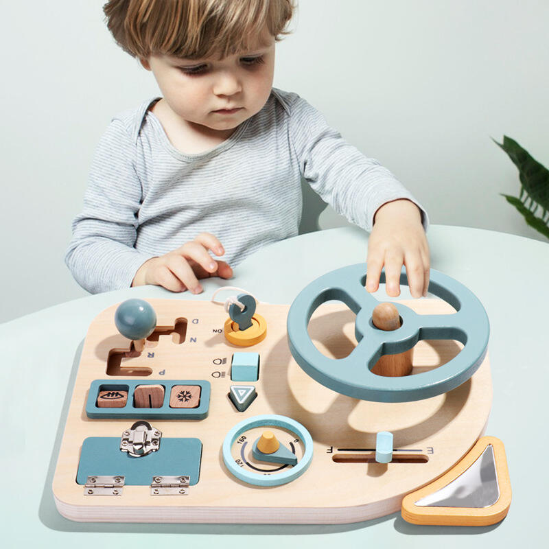 Montessori Busy Board Wooden Steering Wheel Simulation Activity Sensory Board Early Educational Toys factory