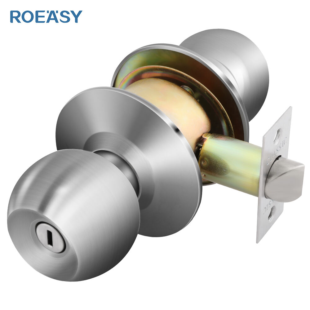 Roeasy 587SS-BK Stainless Steel Bathroom Door Lock Round Knob Lock Cylindrical Entry Door Knob Lock for Interior Door Knobs