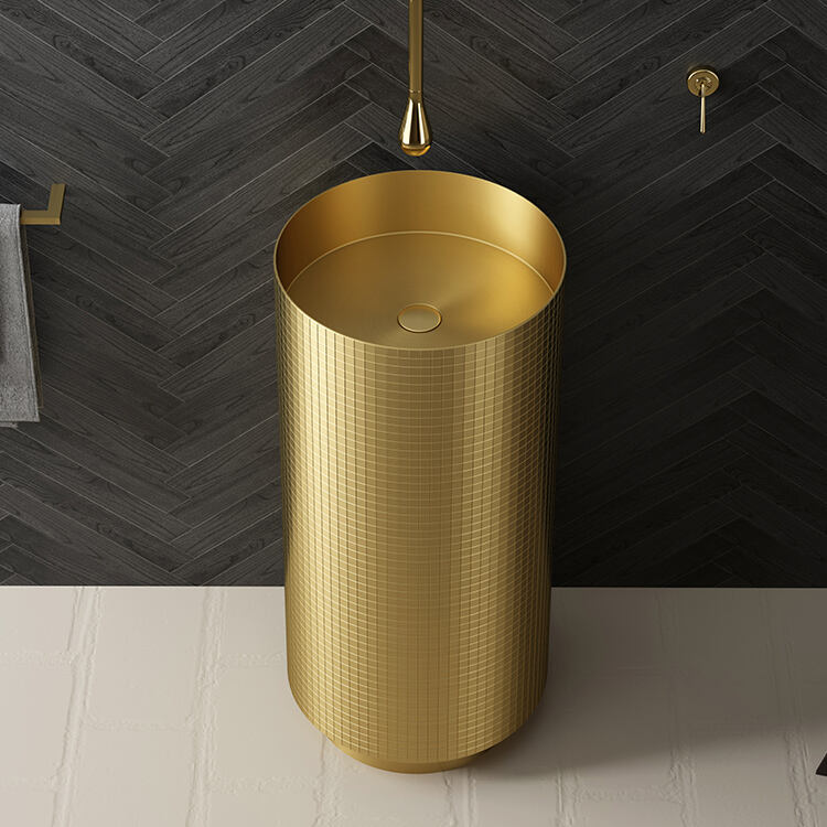 High -end Luxury Villa Hotel Stainless Steel Golden Hand Wash Art Basins Bowls 304 Pedestal Sinks Bathroom Sink supplier