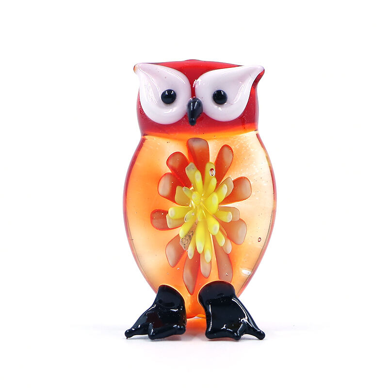 New Arrival Handmade Murano Lampwork Glass Flower Owl Ornament factory