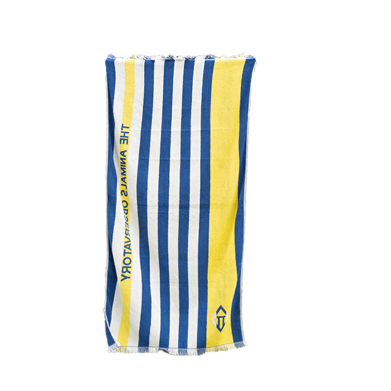 High quality 100% cotton Stripes jacquard logo beach towel custom cotton thicker super soft swimming pool towel factory