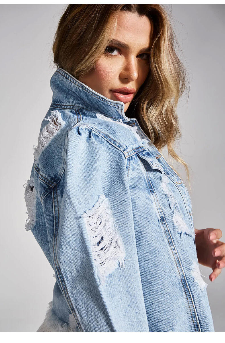 Wholesale Fashion Casual Ripped Distressed Vintage Washed Denim Jackets Crop Tops For Women Stylish supplier