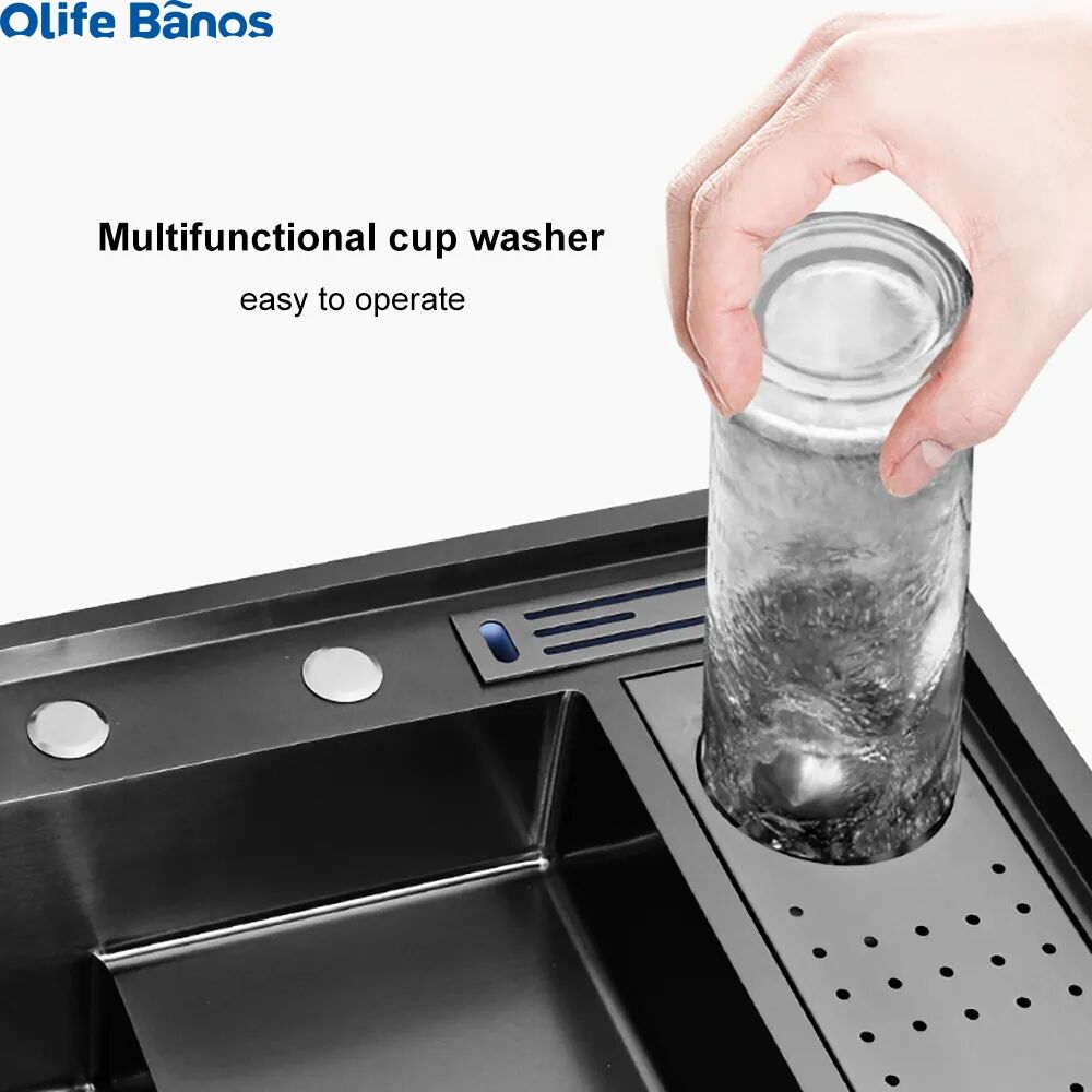 Olife Banos 32 Inch Black Drop-in 304 Stainless Steel  Kitchen Sink Workstation With High-pressure Cup Washer Stainless Steel manufacture