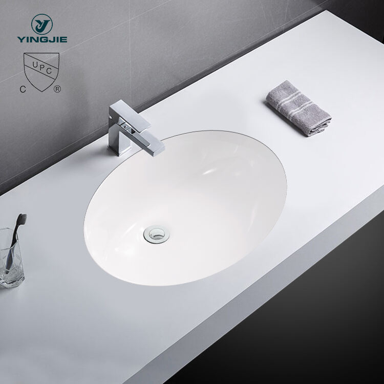 CE CUPC European Lavatory Bathroom Round Oval Sink Ceramic Under Counter Basin in White