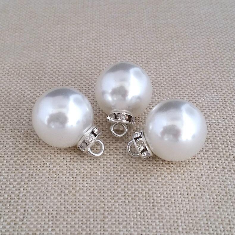 Multi size white pearl rhinestone shank button