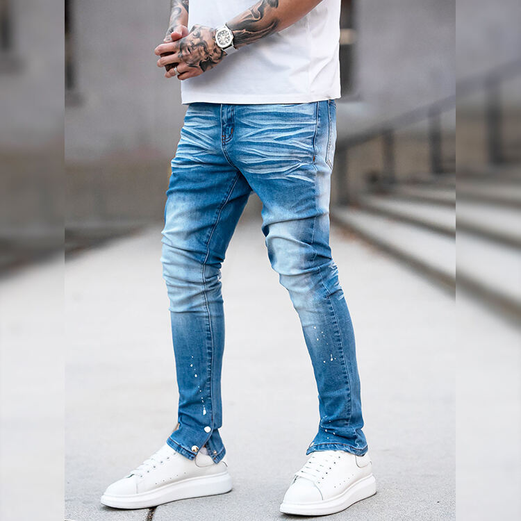 DiZNEW  DENIM Blue Vintage Wash 3D Whisker Skinny Jeans For Man supplier