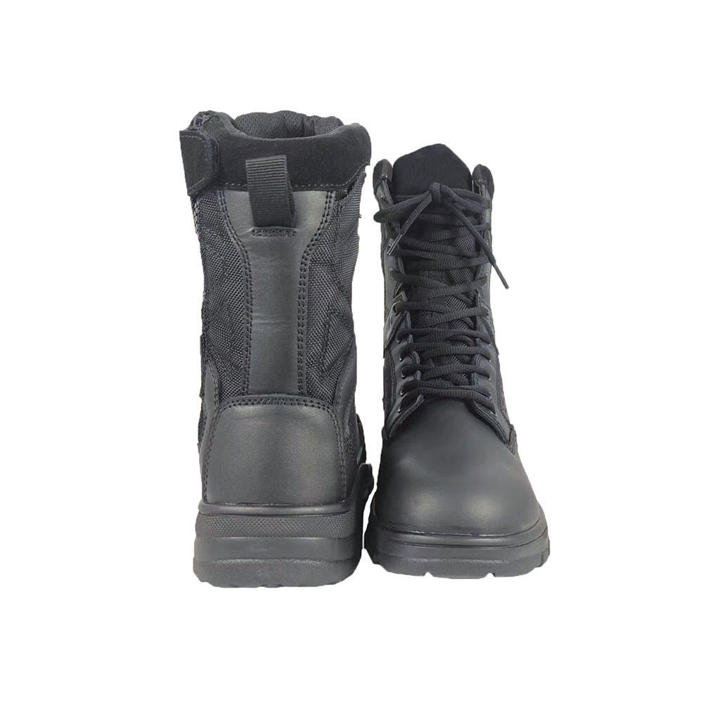 Waterproof Black Genuine Leather Steel Toe Rubber Outsole Tactical Combat boots for Men and Women details