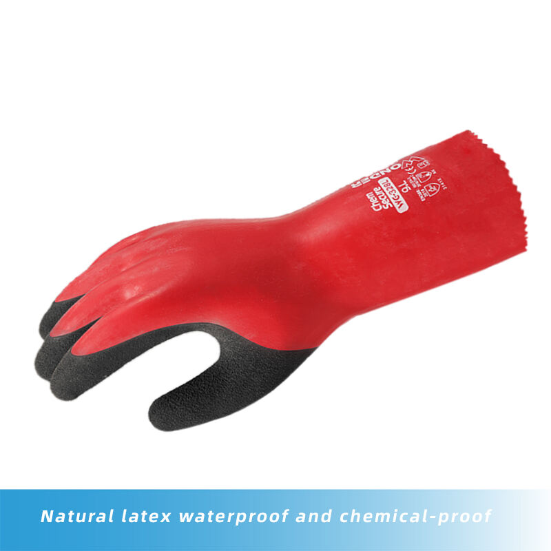 WG-328L Chem Secure extended waterproof chemical protective work gloves  red  nylon spandex natural latex  gloves supplier