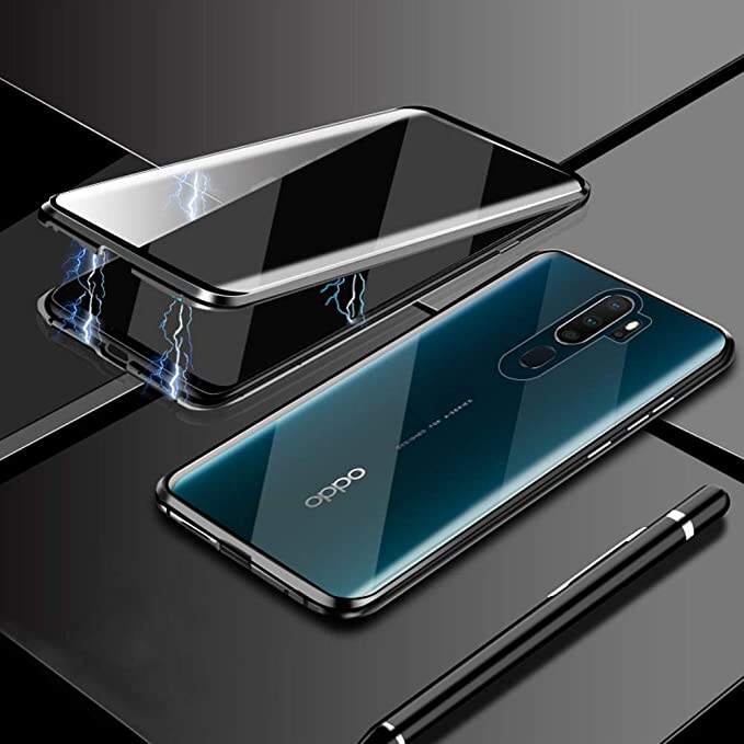 For OPPO A5/A9 Case, Magnetic Adsorption Metal Case Aluminum 9H Tempered Glass Back Cover manufacture