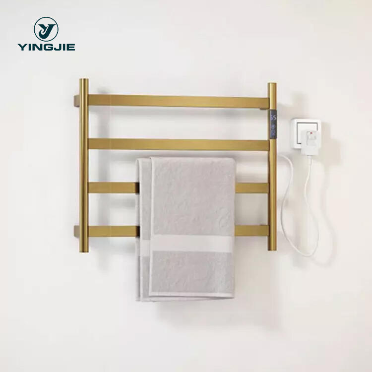 Hot Deals Bathroom golden Wall Mounted Plug-in electric heating towel rack Drying towel warmer