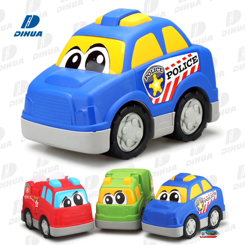Kiddy Go !  Toy Car Busy City Durable Plastic Freewheel Vehicle Cartoon with Eyes Car Set Baby Police Car Play Set