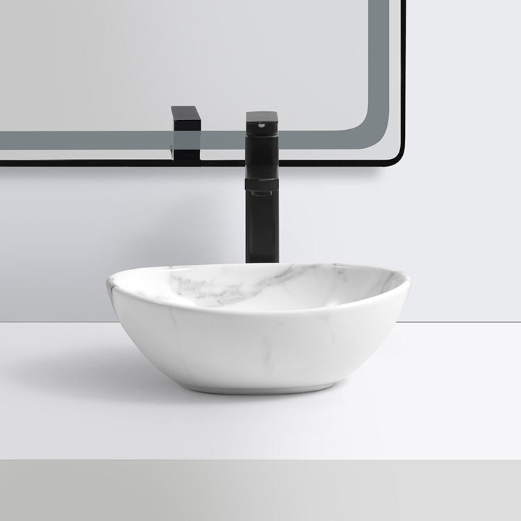 fashion design marble hand washing vessel sink for bathroom deck mounted wash basin supplier