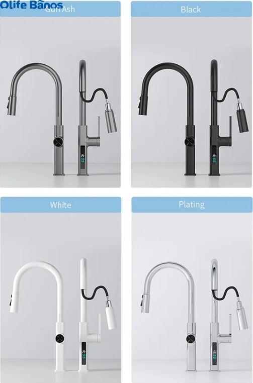 2023 Hot Style Brass Kitchen Faucet Kitchen Tap LED Digital Display Temp 3 Different Spray Options Waterfall Pull-Out Sink Mixer details