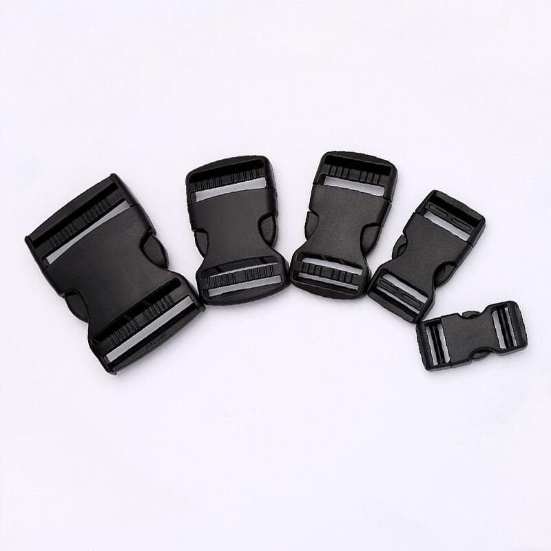 Custom size and logo adjustable black plastic side release buckle for bag