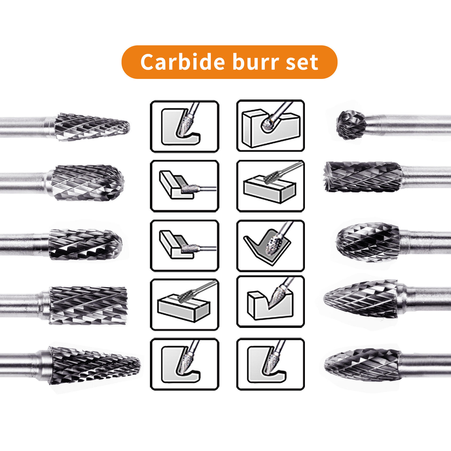 GuHua 10pcs 6mm Tungsten Steel Carbide Grinder Bit Tool Double-groove Rotary File Burr Grinding Heads Set details