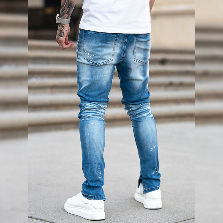 DiZNEW  DENIM Blue Vintage Wash 3D Whisker Skinny Jeans For Man manufacture