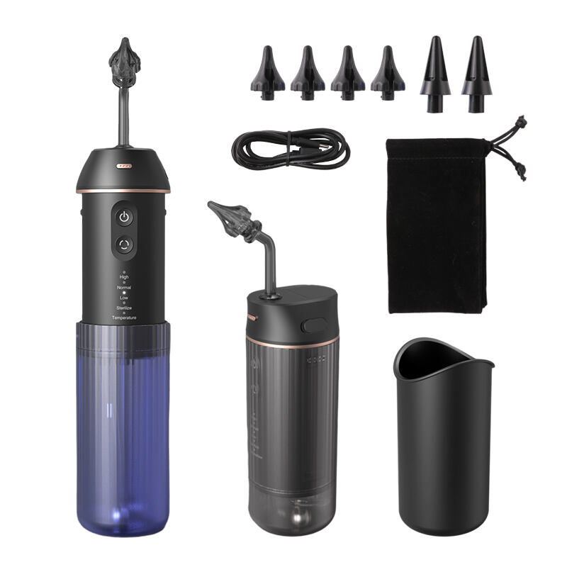 Détection intelligente de la température et stérilisation intelligente aux ultraviolets Kit d'élimination du cérumen Étanche Rechargeable par USB Triple jet sûr et efficace 5 réglages de pression 3 modes Kit d'irrigation pour le nettoyage des oreilles avec bassin et 10 embouts