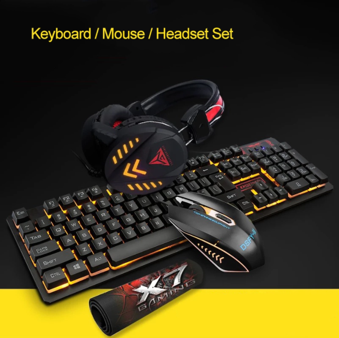 2021 Best Colorful LED lighting backlit Wired Gamer Gaming Keyboard Mouse Headphone set 3 in 1 Combo for Laptop Computer supplier