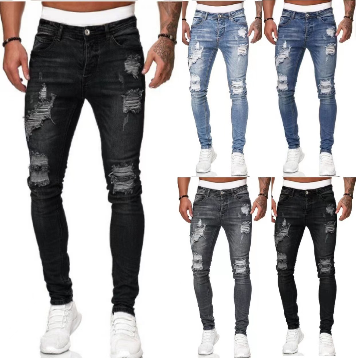 Hip Hop Streetwear Skinny Ripped Trousers supplier