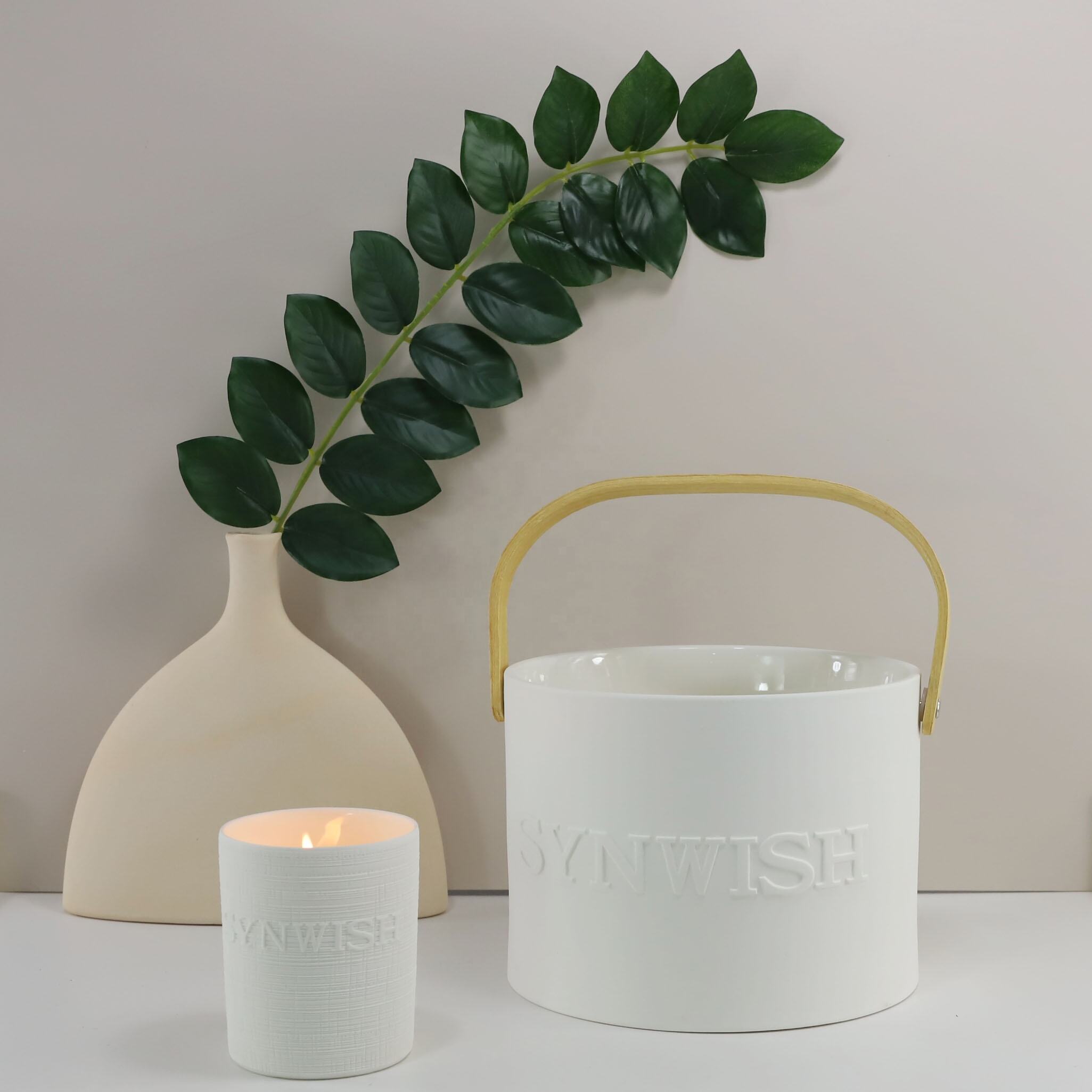 Synwish extra large  wholesale custom embossed logo white matte candle jars holders to make candles with boxes flower vase factory