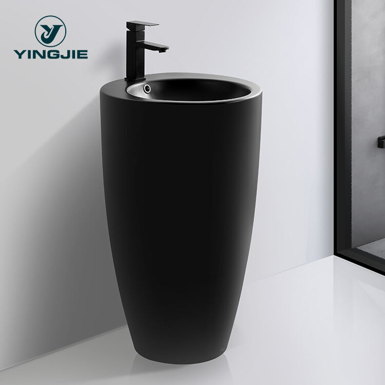 Factory Direct CE CUPC Modern Freestanding Porcelain Popular Round Bathroom Sink Pedestal Basin Ceramic Wash Art Basin